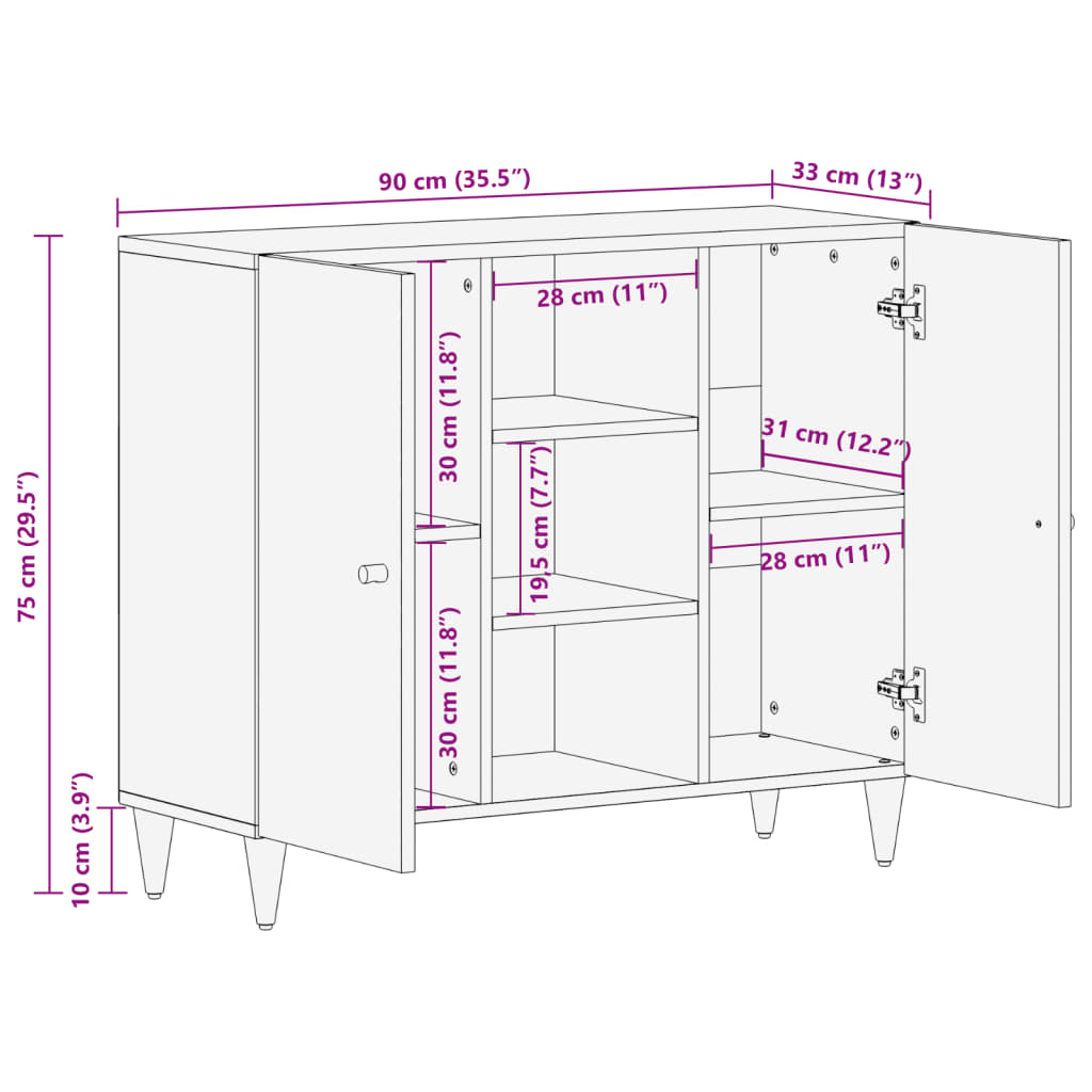 vidaXL Side Cabinet 90x33x75 cm Solid Wood Mango