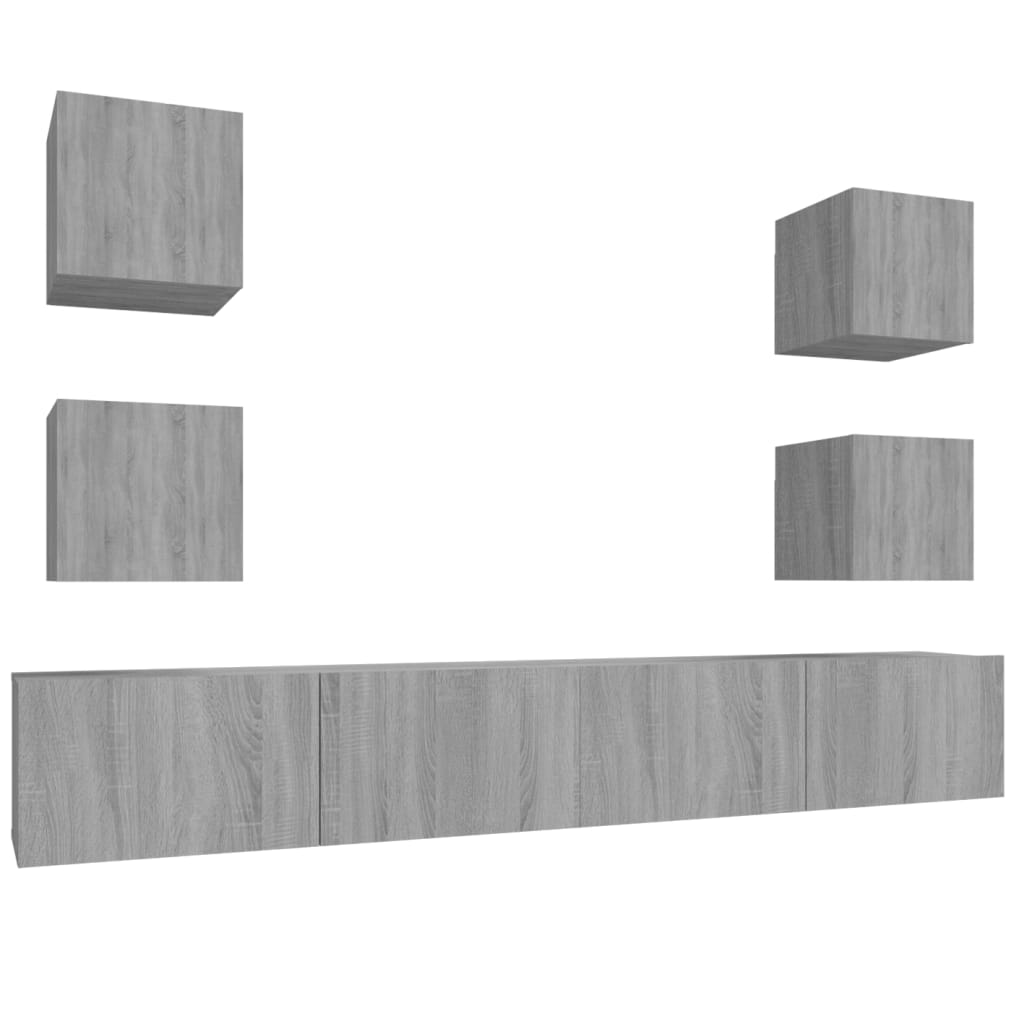 vidaXL 6 Piece TV Cabinet Set Grey Sonoma Engineered Wood