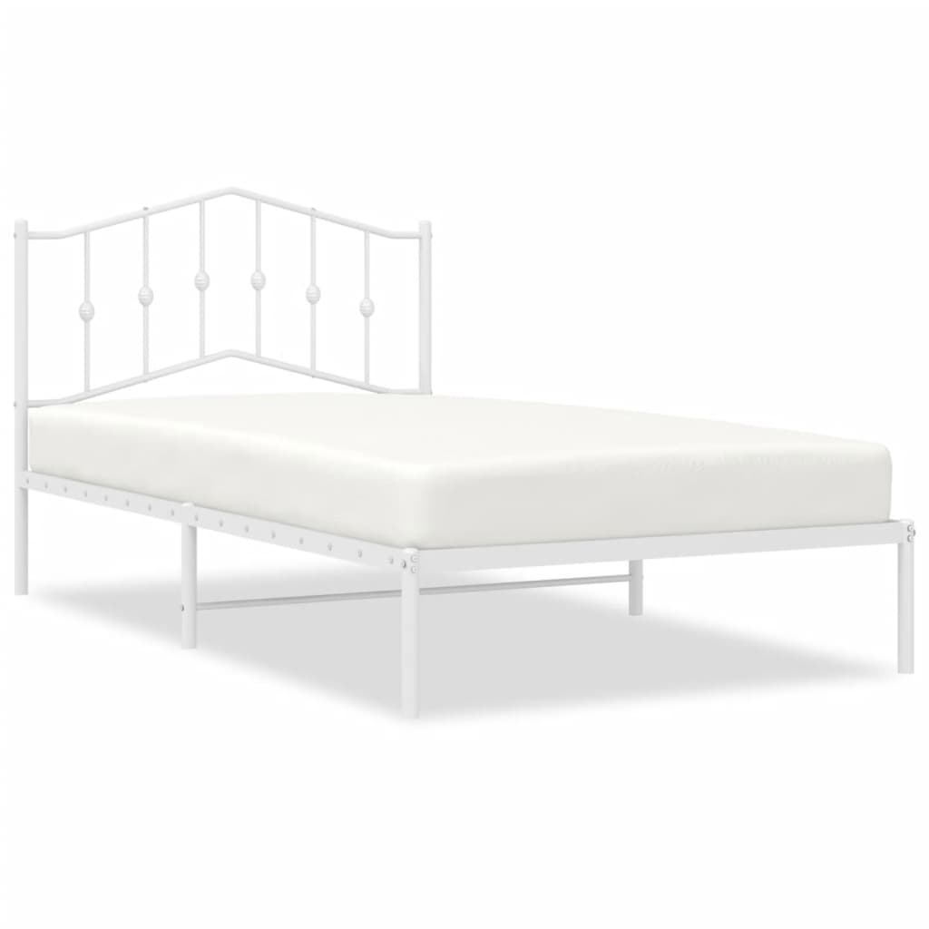 vidaXL Metal Bed Frame without Mattress with Headboard White 100x200 cm