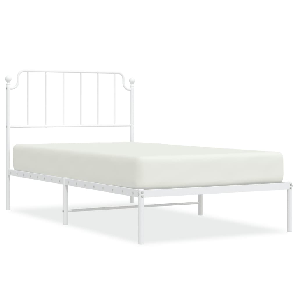 vidaXL Metal Bed Frame without Mattress with Headboard White 100x200 cm