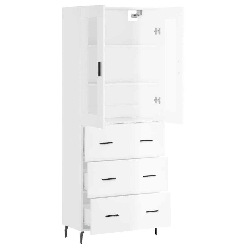 vidaXL Highboard High Gloss White 69.5x34x180 cm Engineered Wood