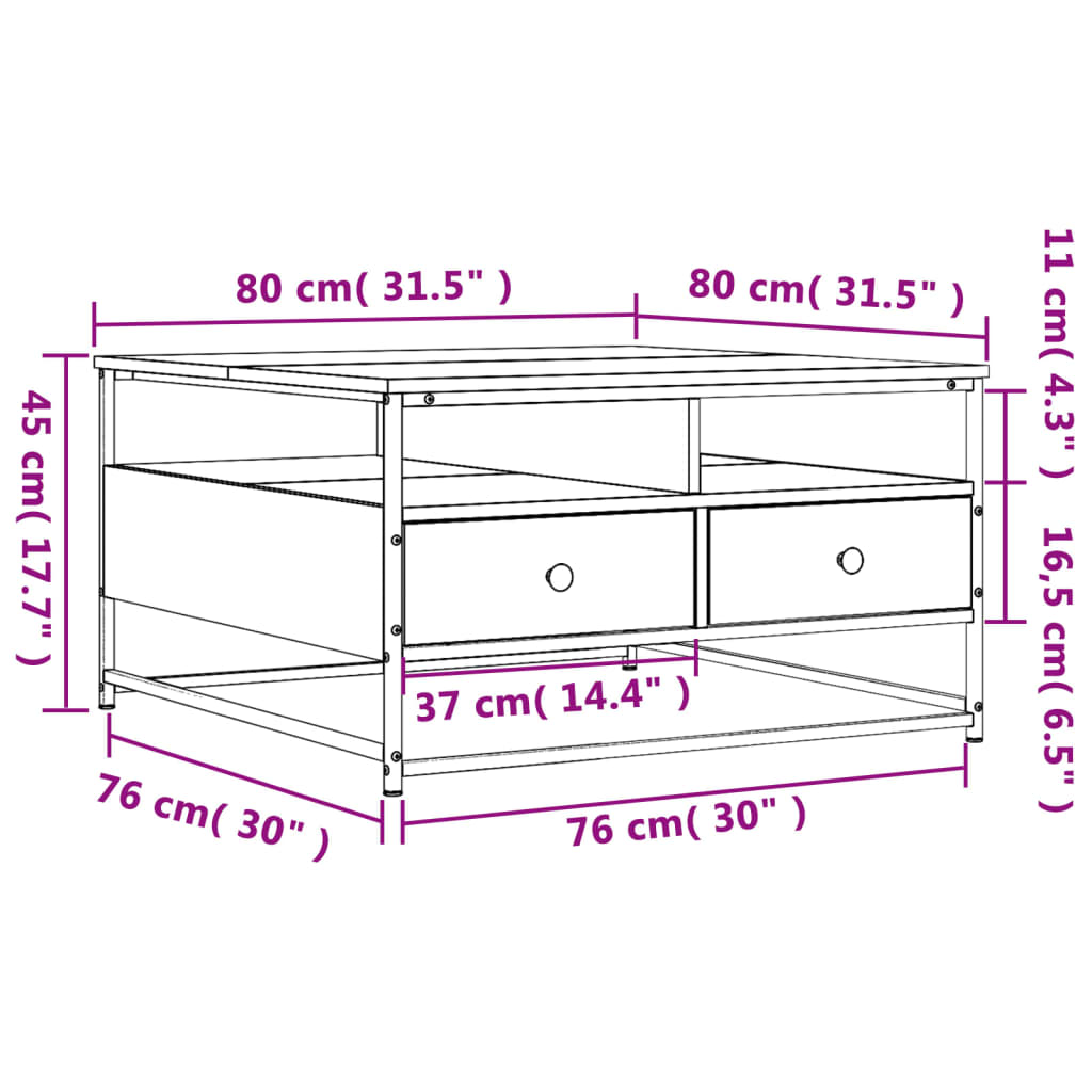 vidaXL Coffee Table Black 80x80x45 cm Engineered Wood