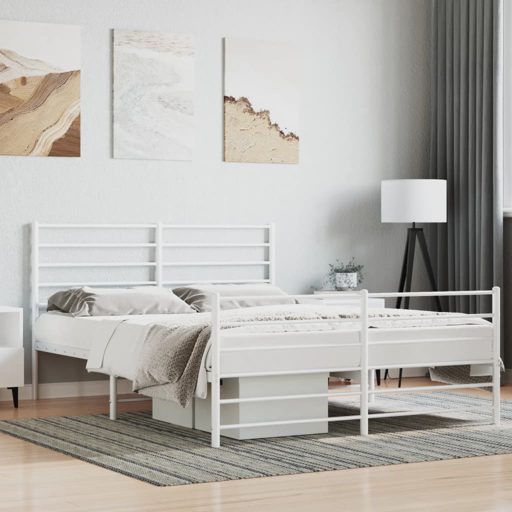 vidaXL Metal Bed Frame without Mattress with Footboard White 140x190 cm