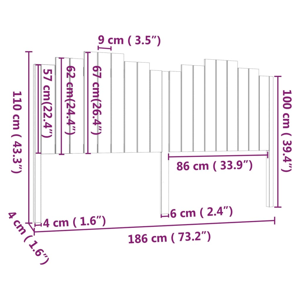 vidaXL Bed Headboard White 186x4x110 cm Solid Wood Pine