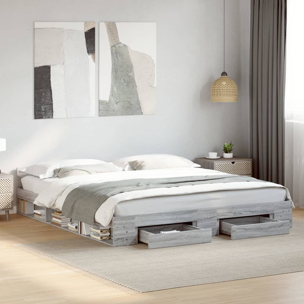 vidaXL Bed Frame with Drawers without Mattress Grey Sonoma 180x200 cm Super King