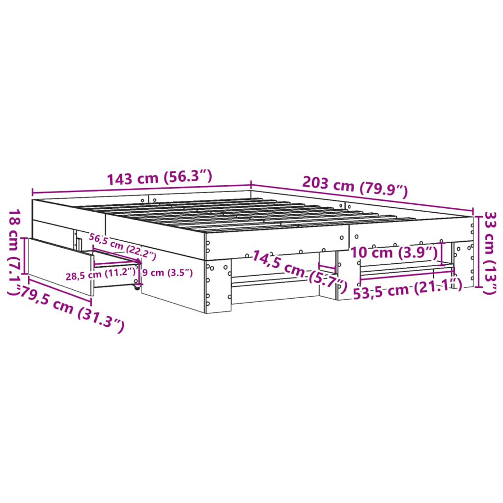 vidaXL Bed Frame without Mattress Grey Sonoma 140x200 cm Engineered Wood