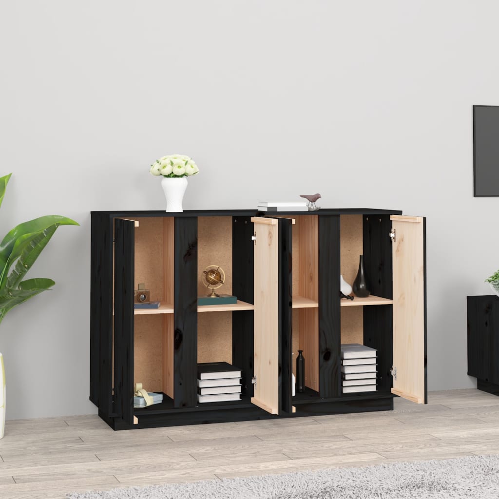 vidaXL Sideboard Black 120x35x80 cm Solid Wood Pine