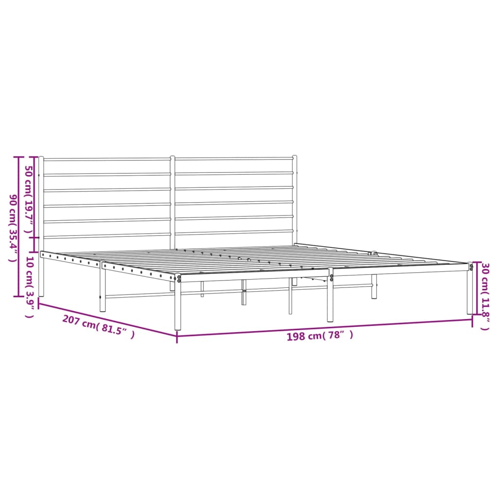 vidaXL Metal Bed Frame without Mattress with Headboard White 193x203 cm