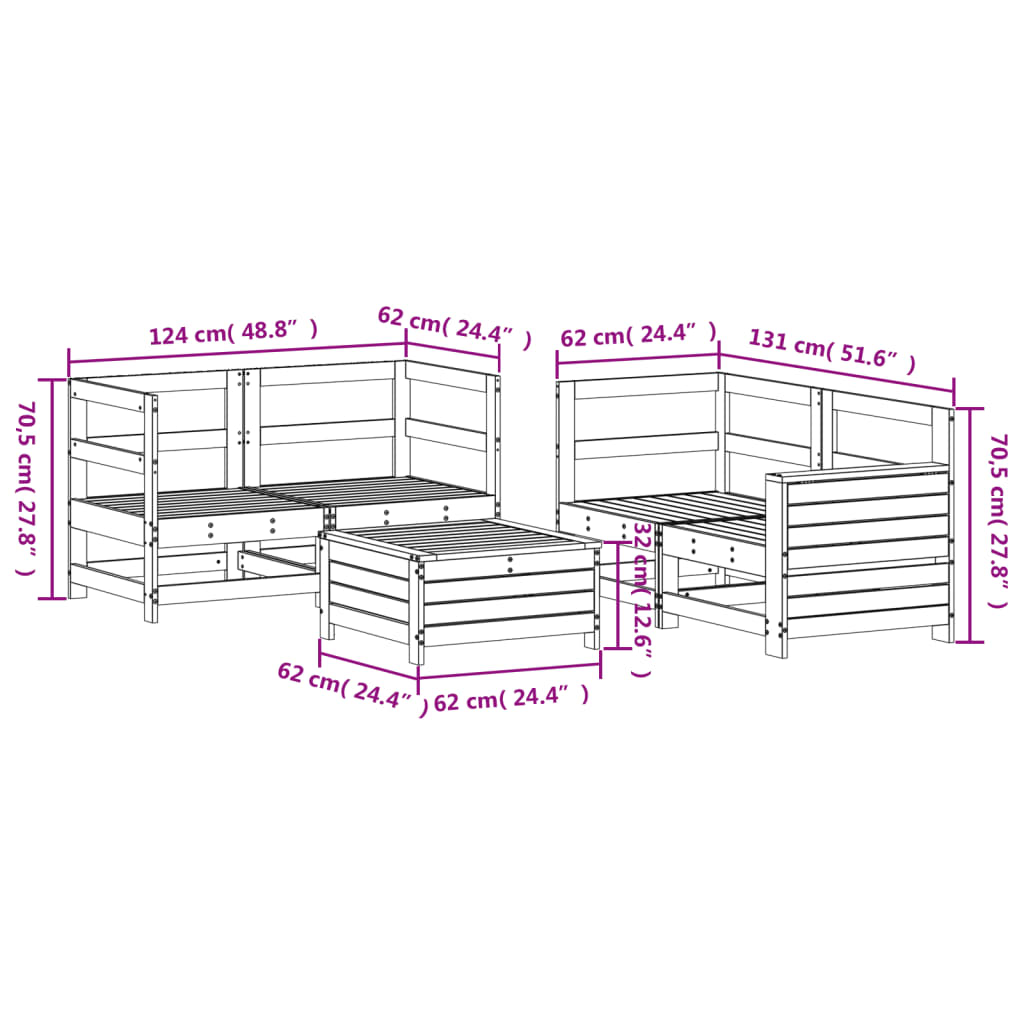 vidaXL 5 Piece Garden Sofa Set Impregnated Wood Pine