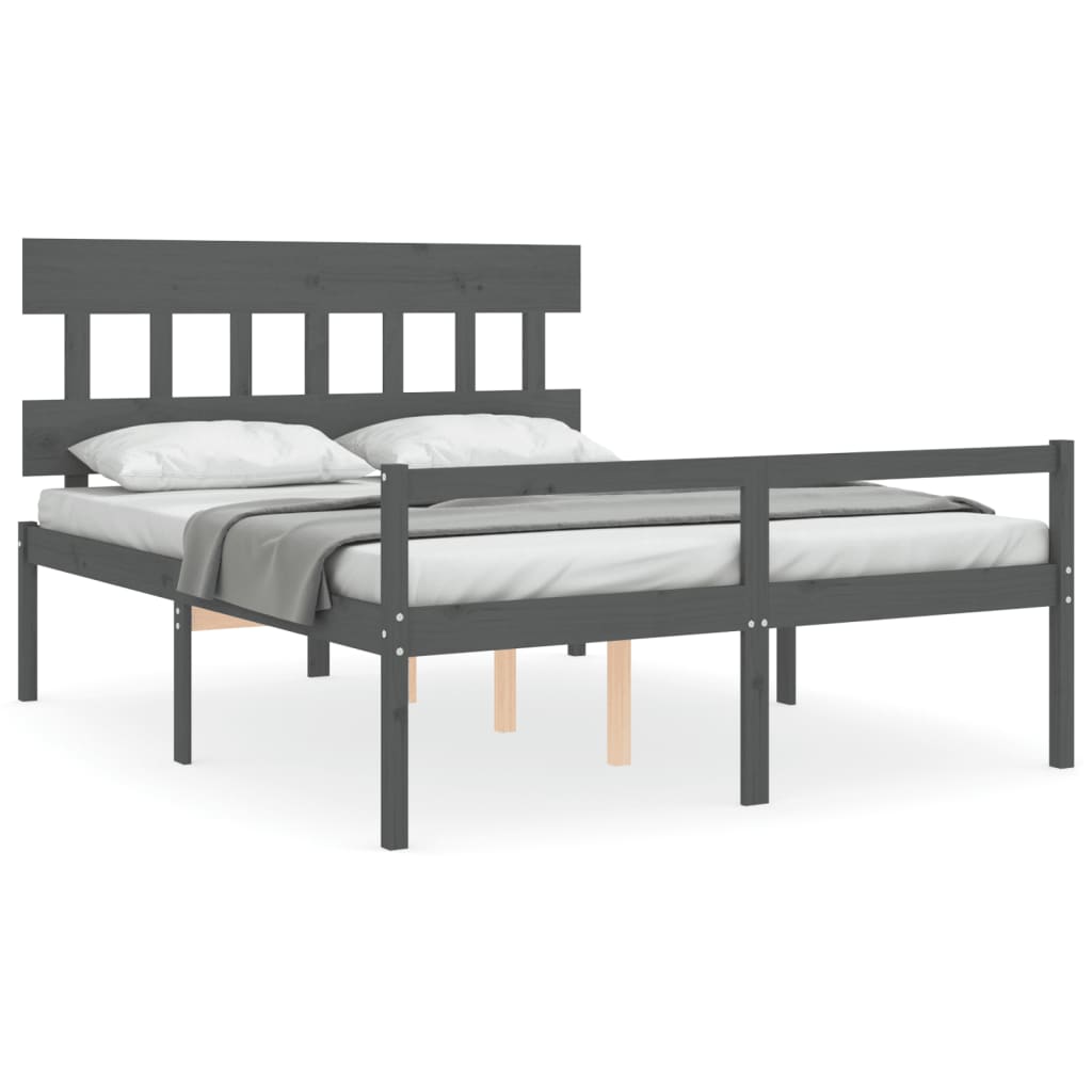 vidaXL Senior Bed without Mattress Grey King Size Solid Wood