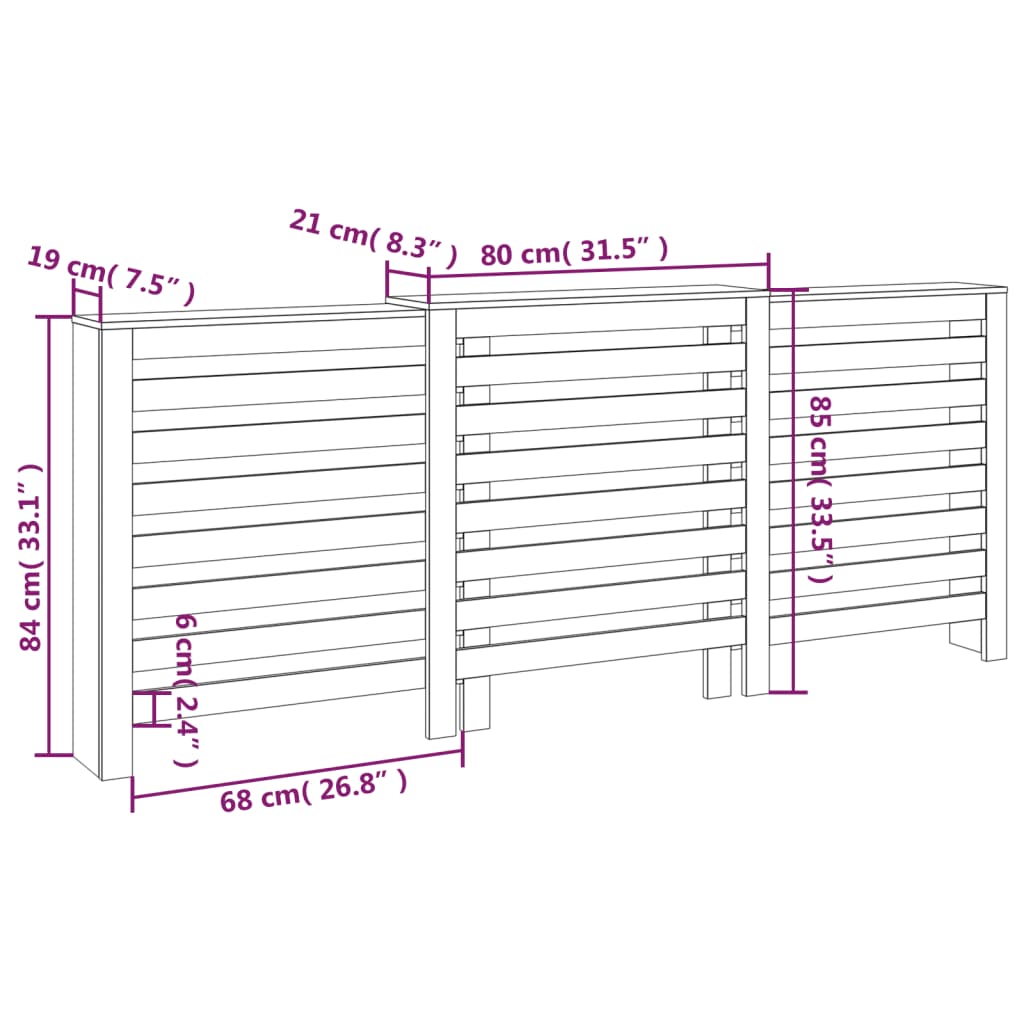 vidaXL Radiator Cover White 210x21x85 cm Solid Wood Pine