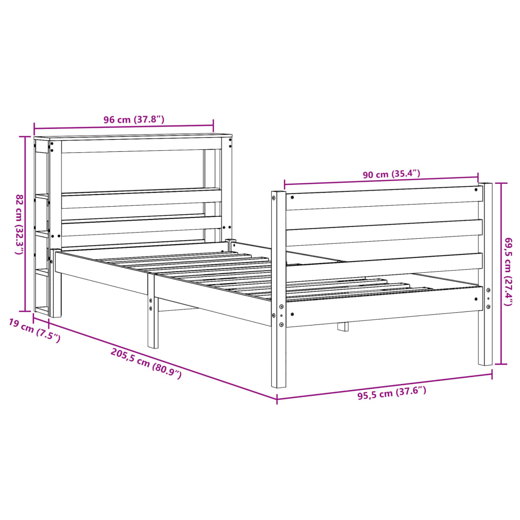 vidaXL Bed Frame without Mattress 90x200 cm Solid Wood Pine