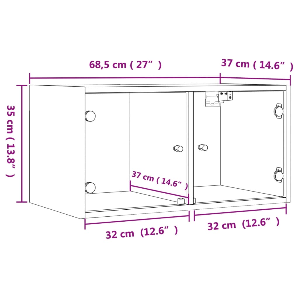 vidaXL Wall Cabinet with Glass Doors Black 68.5x37x35 cm