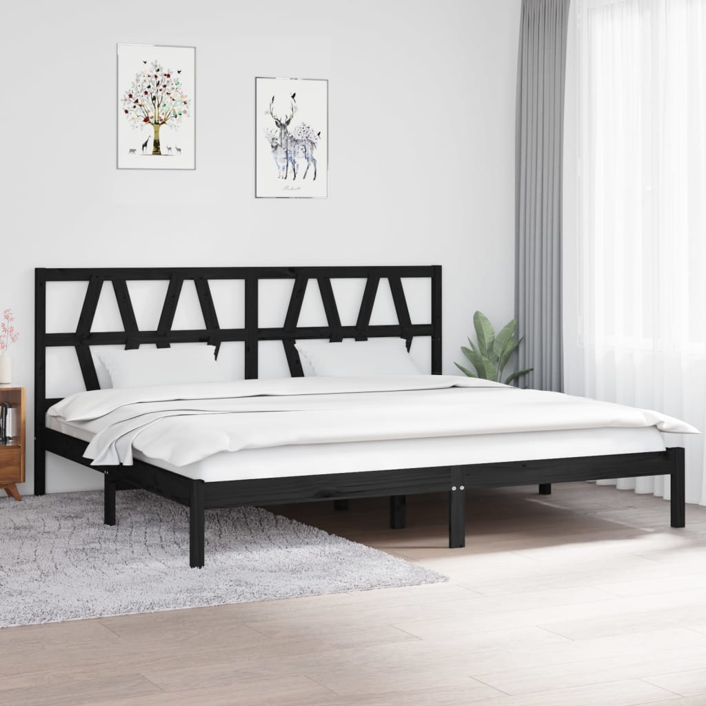 vidaXL Bed Frame without Mattress Black Solid Wood 200x200 cm (810041+818644)