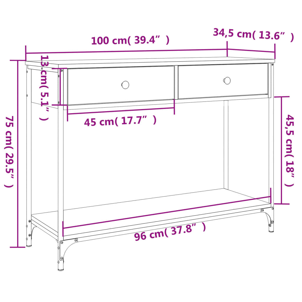 vidaXL Console Table Brown Oak 100x34.5x75 cm Engineered Wood