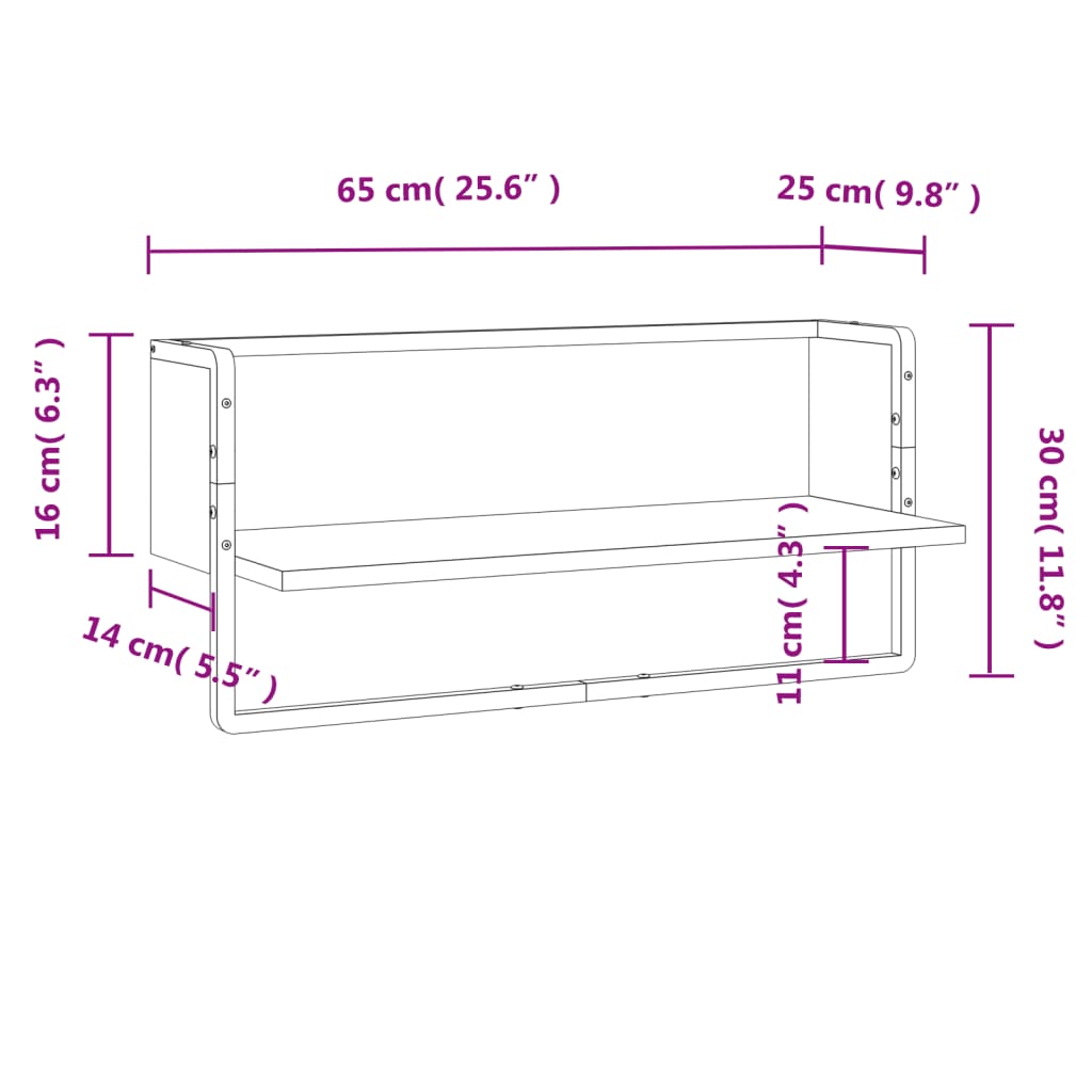 vidaXL Wall Shelf with Bar Grey Sonoma 65x25x30 cm