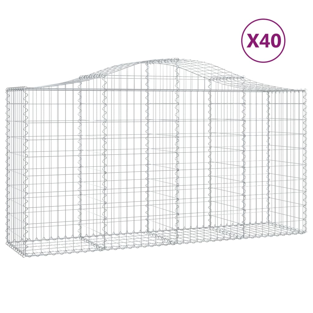 vidaXL Arched Gabion Baskets 40 pcs 200x50x100/120 cm Galvanised Iron