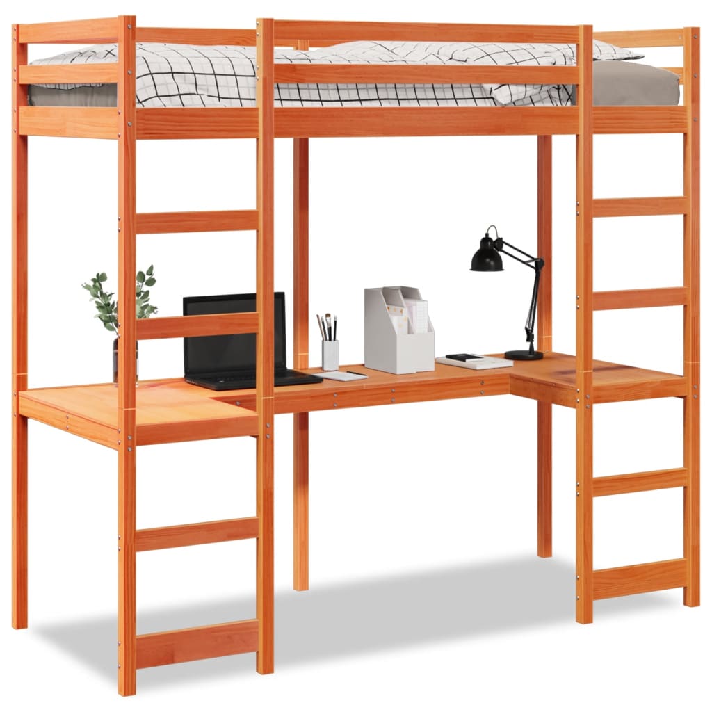 vidaXL Loft Bed Frame without Mattress Wax Brown 75x190 cm Small Single Solid Wood Pine