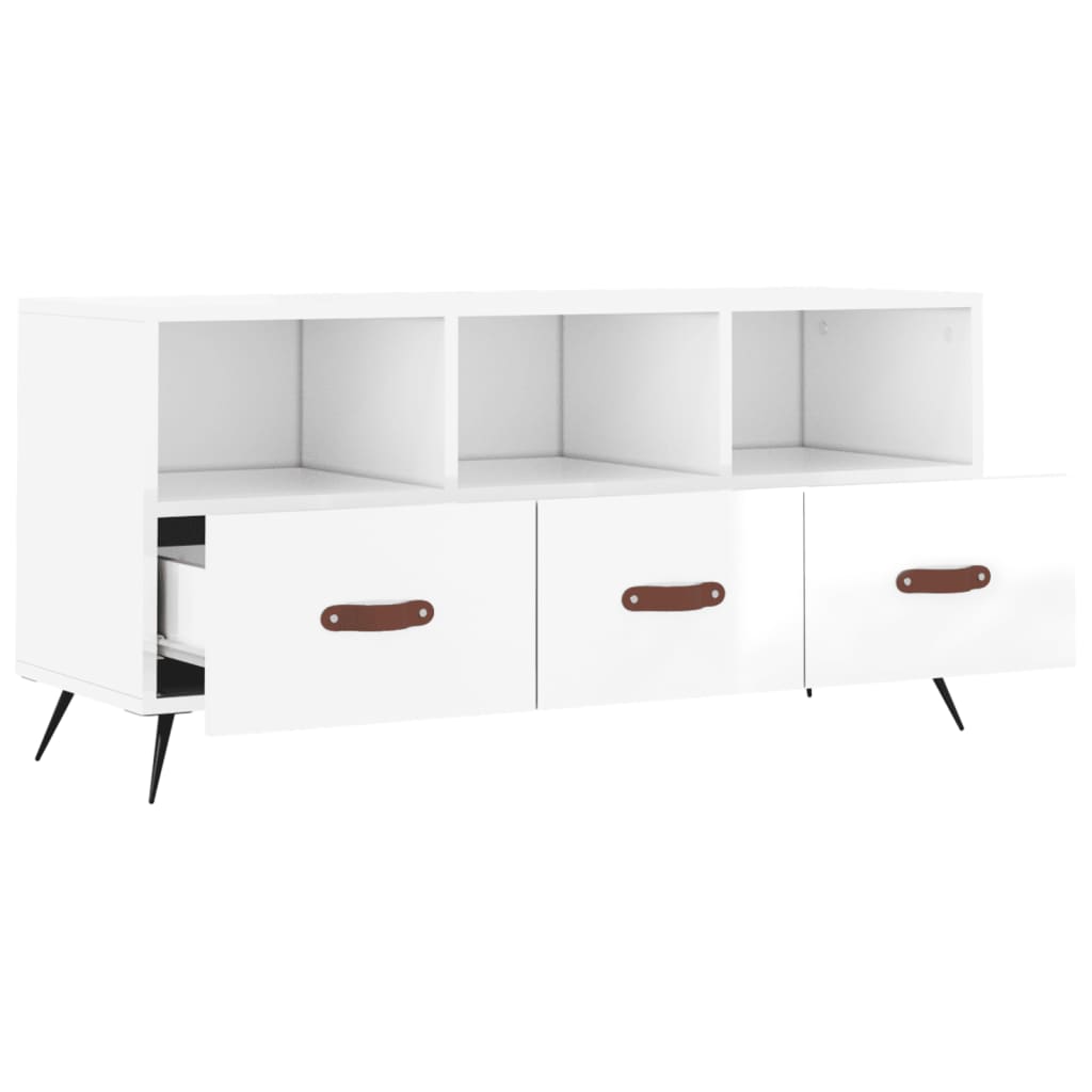 vidaXL TV Cabinet High Gloss White 102x36x50 cm Engineered Wood