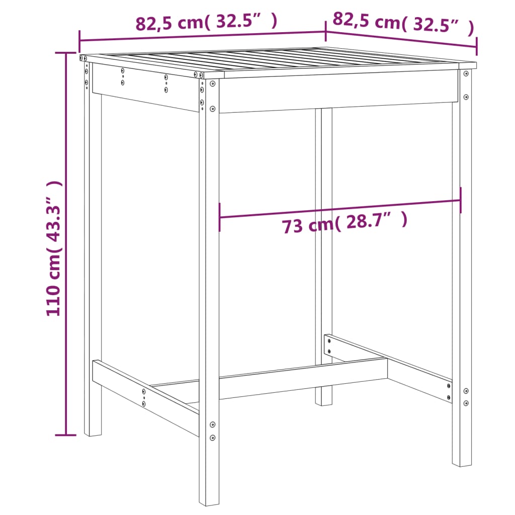 vidaXL Garden Table White 82.5x82.5x110 cm Solid Wood Pine