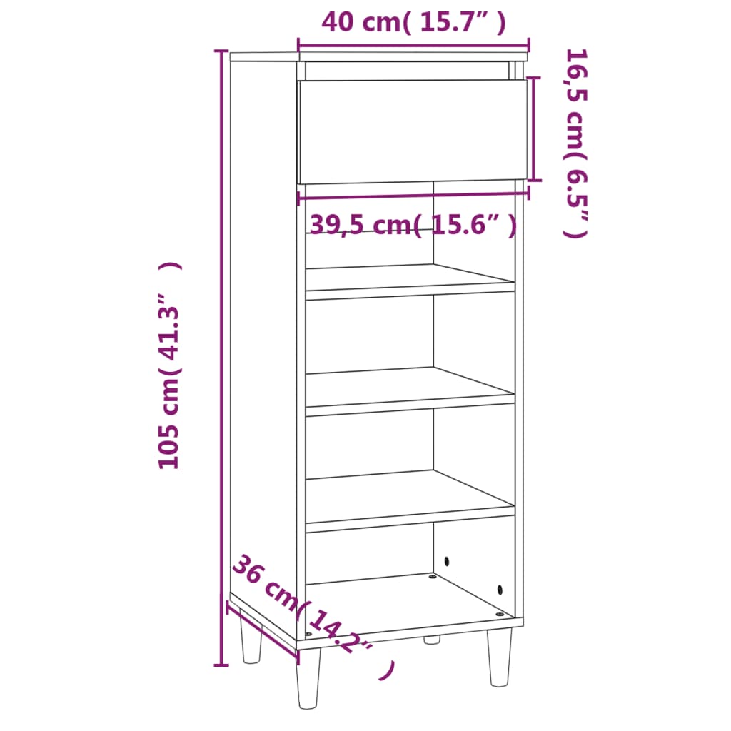 vidaXL Shoe Cabinet High Gloss White 40x36x105 cm Engineered Wood