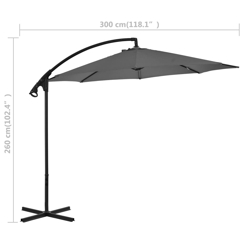 vidaXL Cantilever Garden Parasol with Steel Pole 300 cm Anthracite