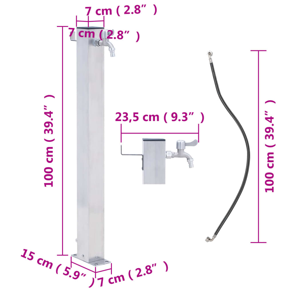 vidaXL Garden Water Column 100 cm Stainless Steel Square