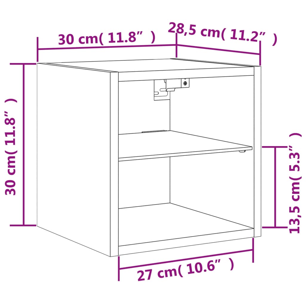 vidaXL TV Wall Cabinet with LED Lights Sonoma Oak 30x28.5x30 cm