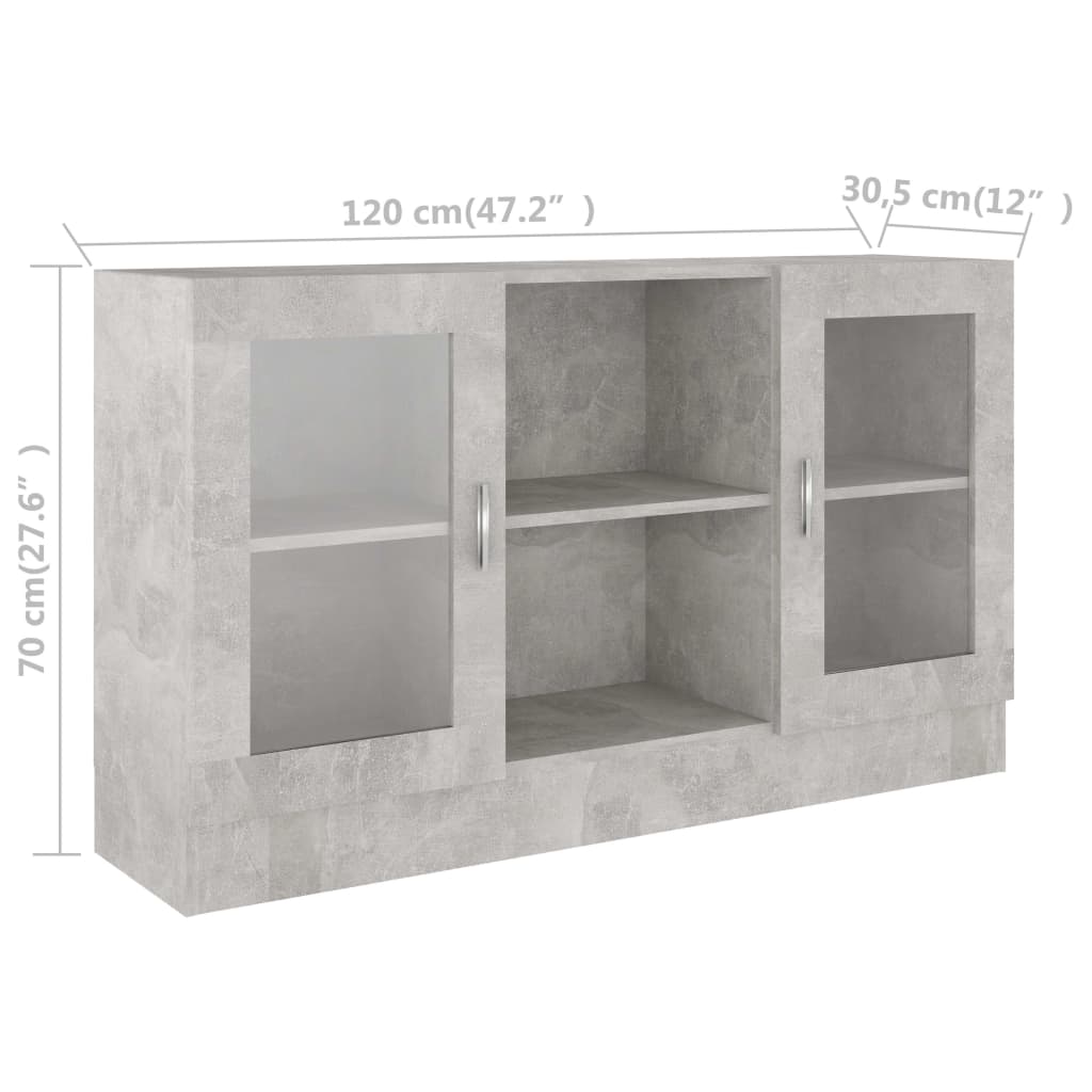 vidaXL Vitrine Cabinet Concrete Grey 120x30.5x70 cm Engineered Wood