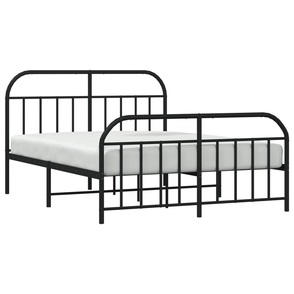 vidaXL Metal Bed Frame with Headboard and Footboard Black 180x200 cm Super King