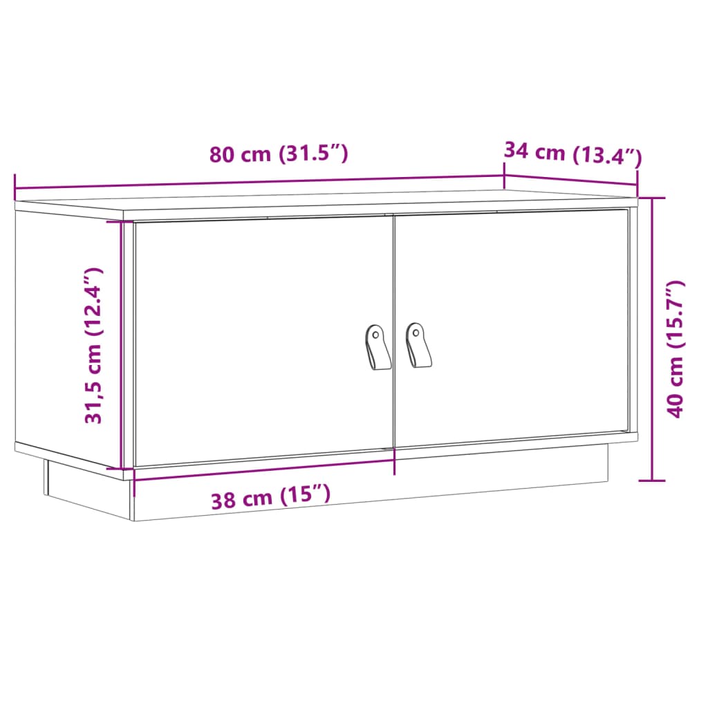 vidaXL TV Cabinet Grey 80x34x40 cm Solid Wood Pine