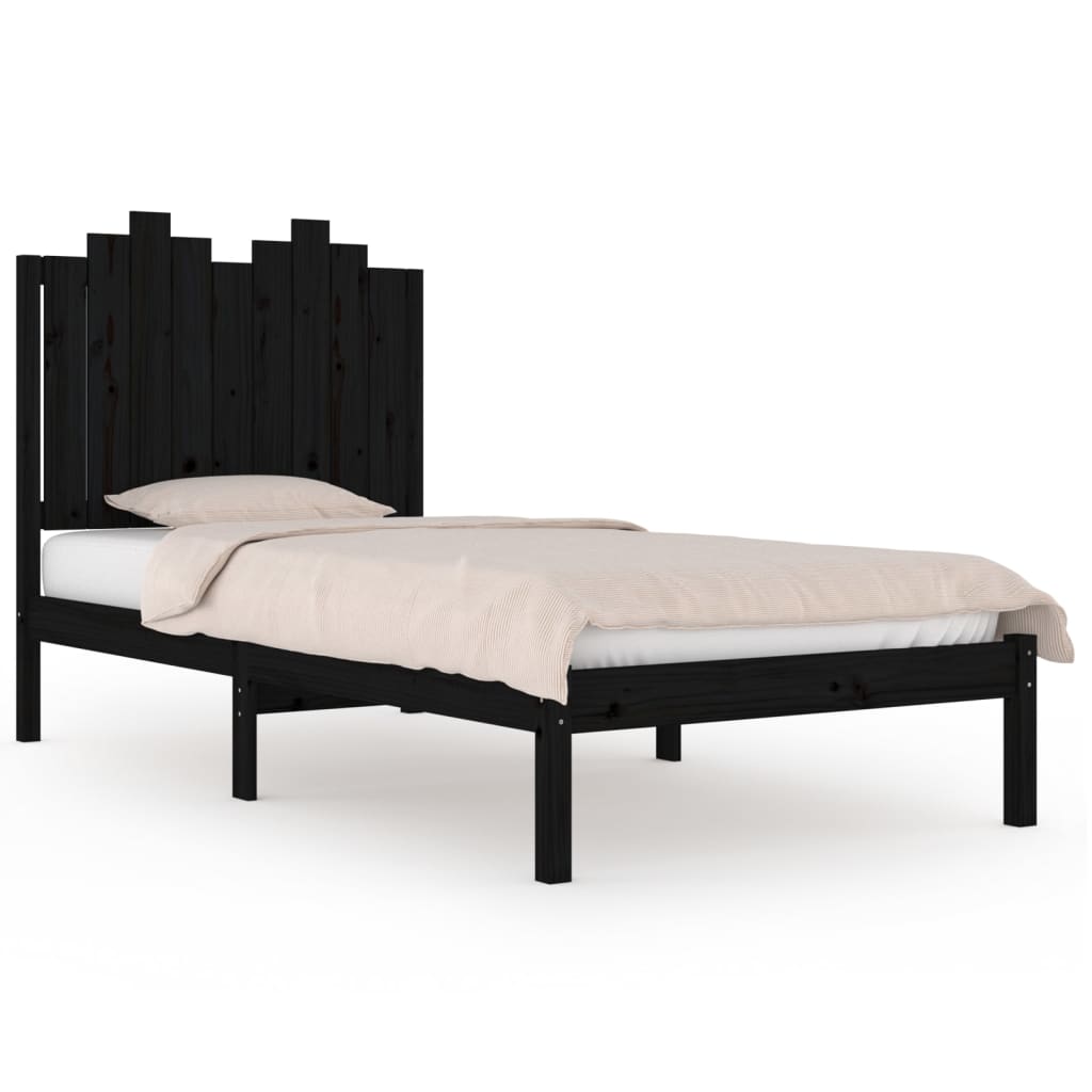 vidaXL Bed Frame without Mattress Black Solid Wood Small Single