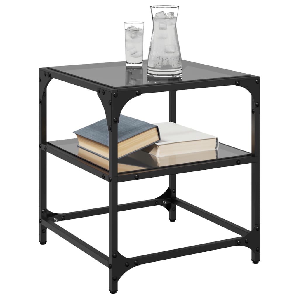 vidaXL Coffee Tables with Black Glass Top 2 pcs 40x40x45 cm Steel