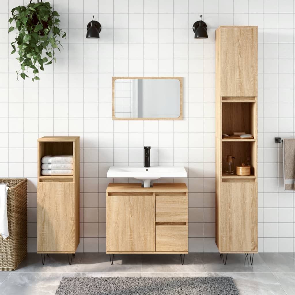 vidaXL 3 Piece Bathroom Furniture Set Sonoma Oak Engineered Wood