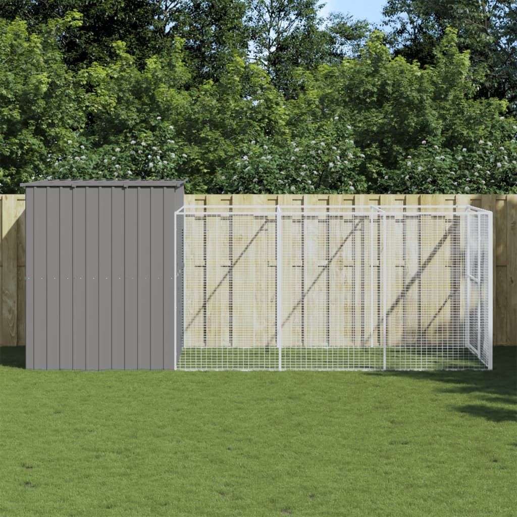 vidaXL Dog House with Run Light Grey 214x457x181 cm Galvanised Steel