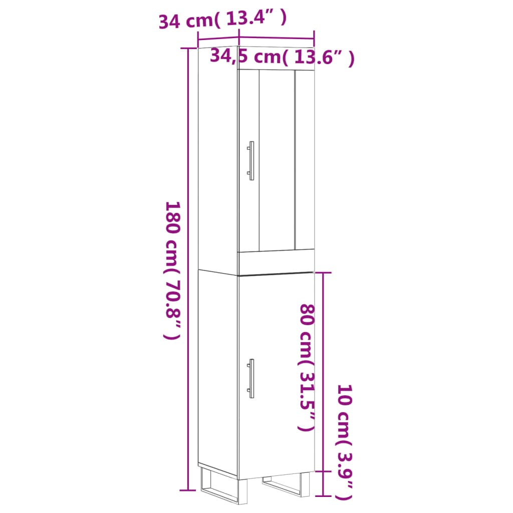 vidaXL Highboard Smoked Oak 34.5x34x180 cm Engineered Wood