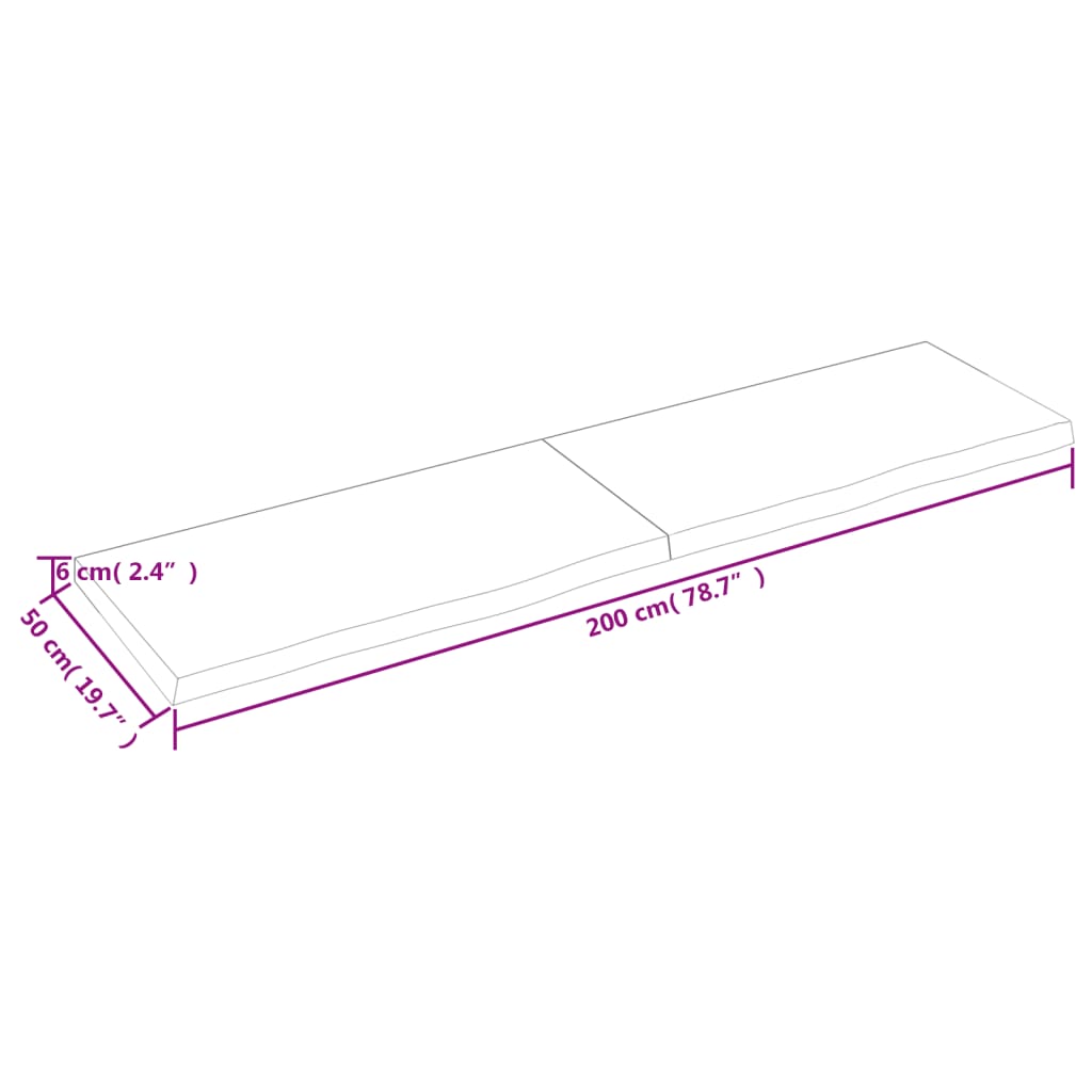 vidaXL Wall Shelf 200x50x(2-6) cm Untreated Solid Wood Oak