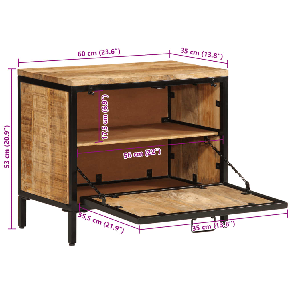 vidaXL Shoe Cabinet 60x35x53 cm Solid Rough Wood Mango