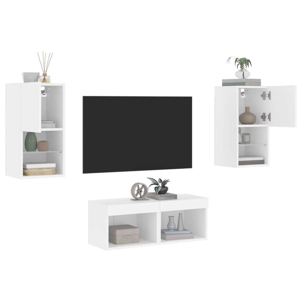 vidaXL 4 Piece TV Wall Cabinets with LED Lights White