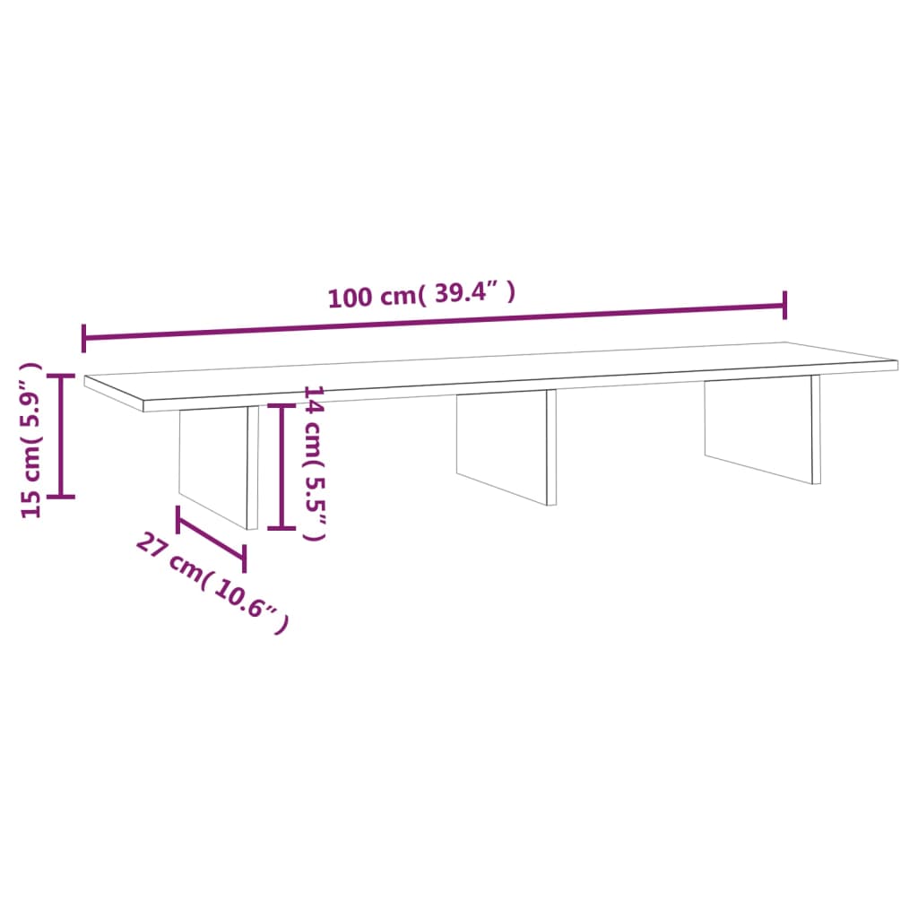 vidaXL Monitor Stand 100x27x15 cm Solid Wood Pine