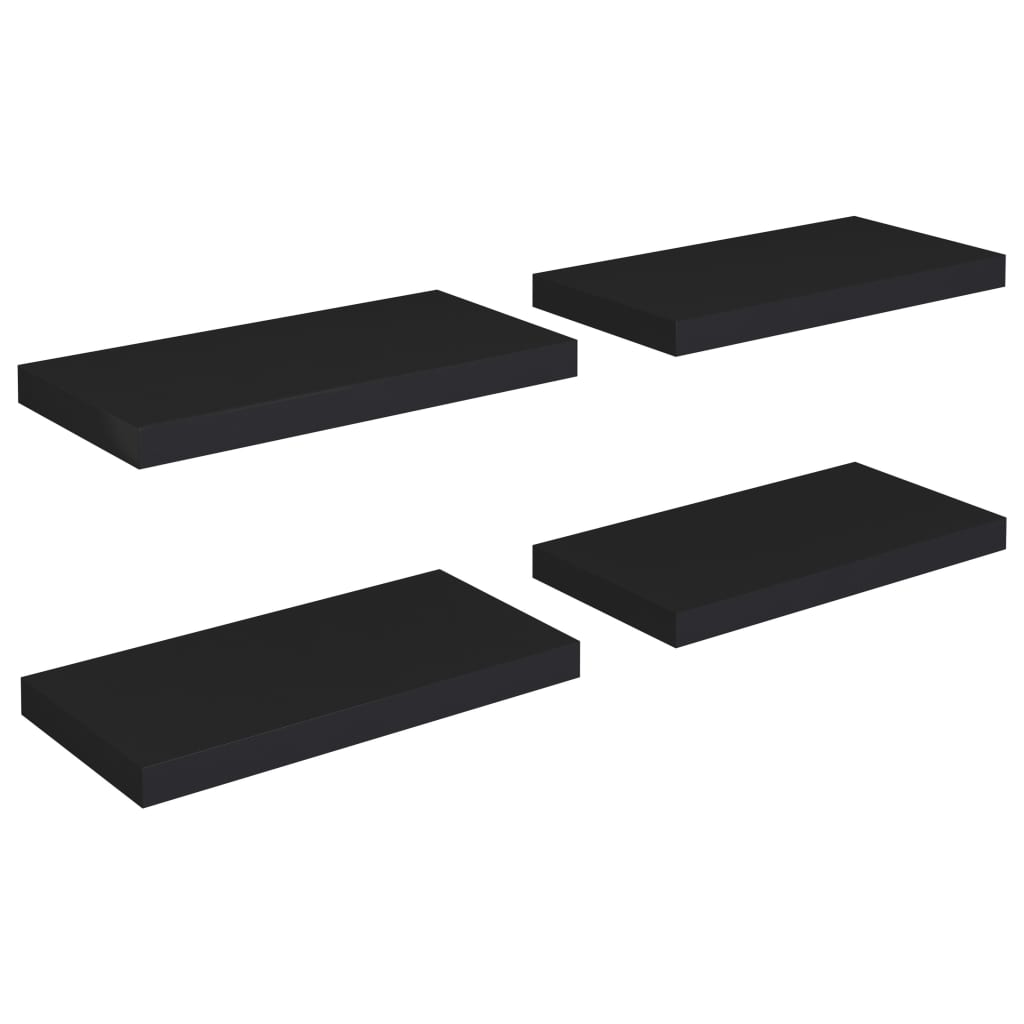 vidaXL Floating Wall Shelves 4 pcs Black 50x23x3.8 cm MDF