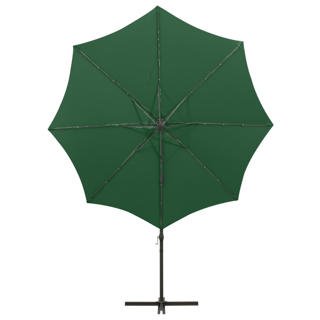 vidaXL Cantilever Garden Parasol with Pole and LED Lights Green 300 cm