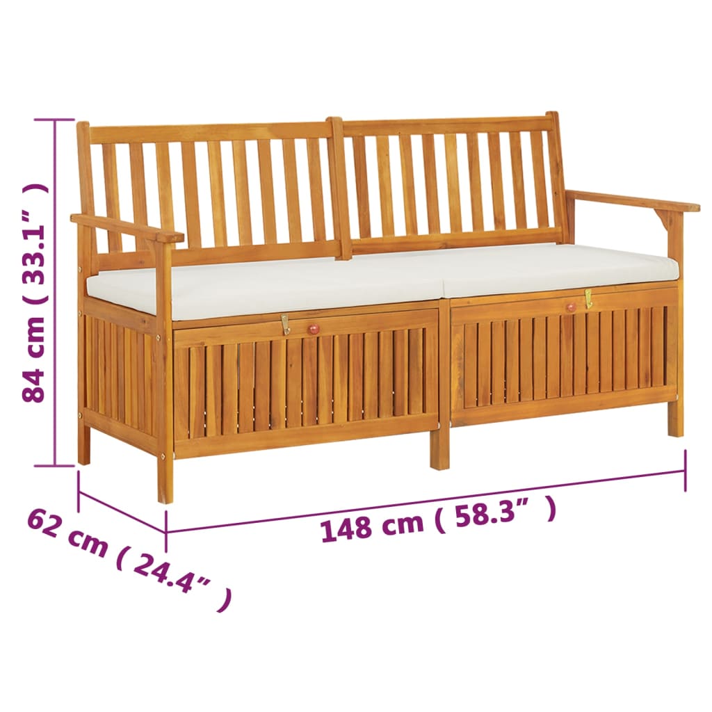 vidaXL Storage Bench with Cushion 148 cm Solid Wood Acacia