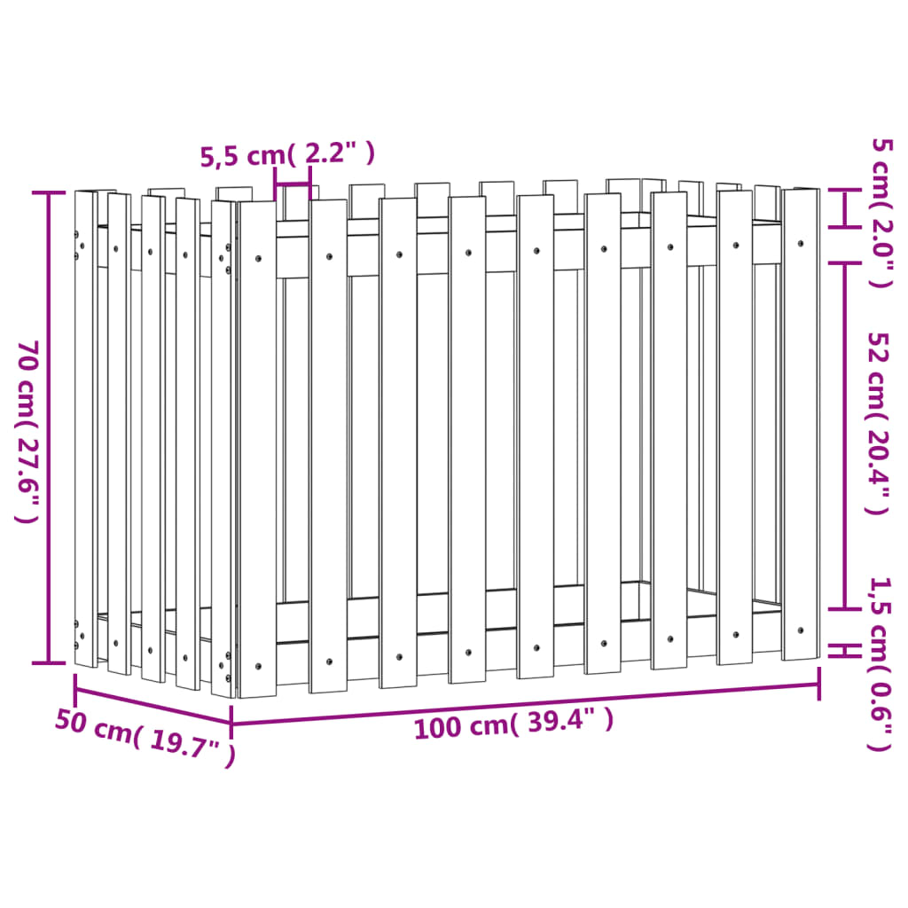 vidaXL Garden Raised Bed with Fence Design White 100x50x70 cm Solid Wood Pine