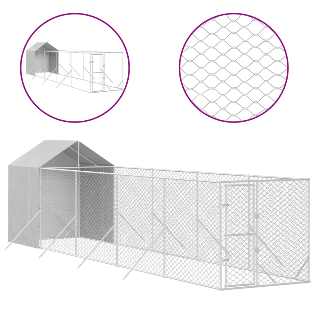 vidaXL Outdoor Dog Kennel with Roof Silver 2x10x2.5 m Galvanised Steel