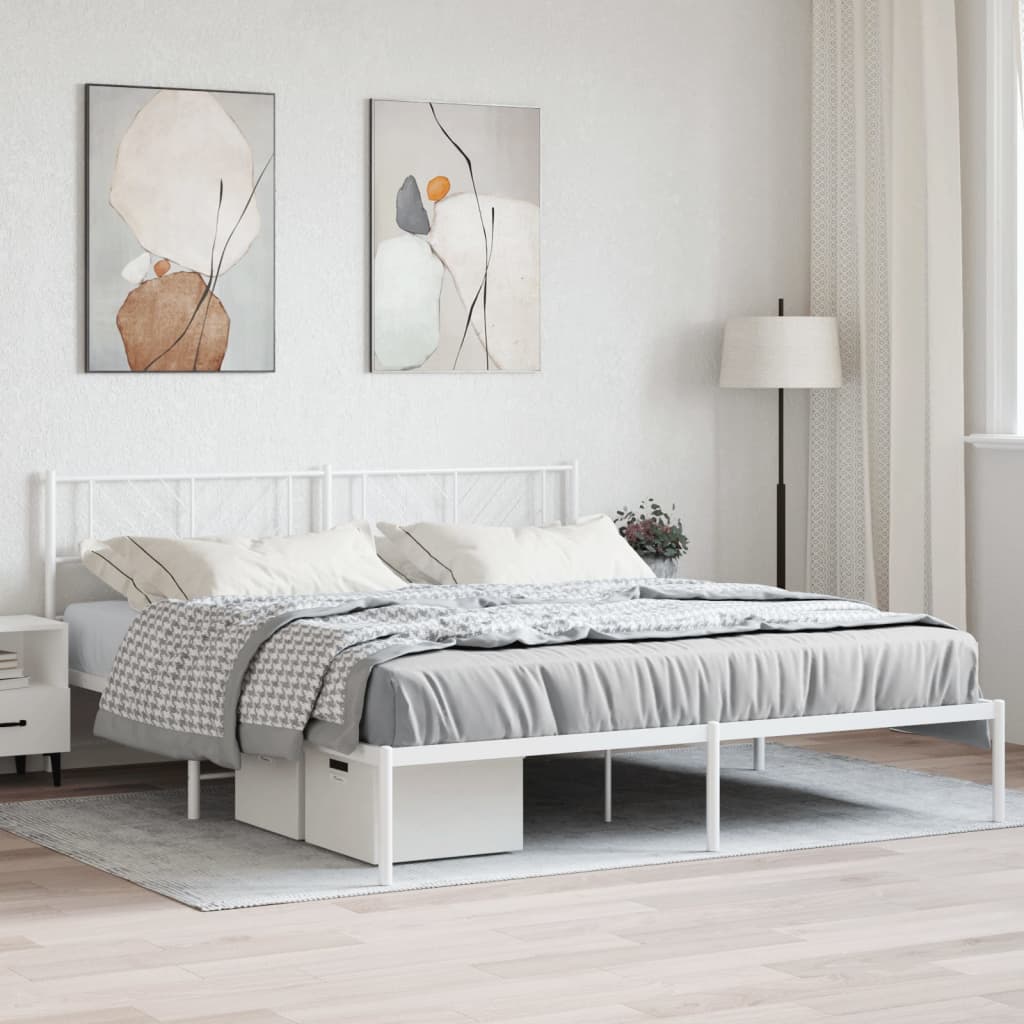 vidaXL Metal Bed Frame without Mattress with Headboard White 193x203 cm