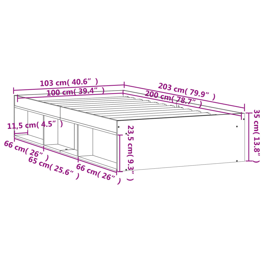 vidaXL Bed Frame without Mattress Black 100x200 cm