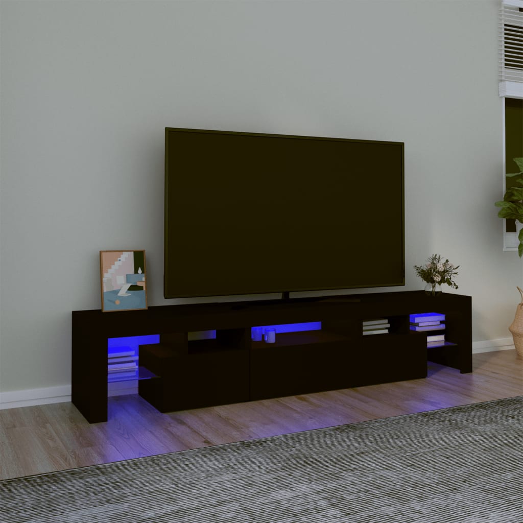 vidaXL TV Cabinet with LED Lights Black 200x36.5x40 cm