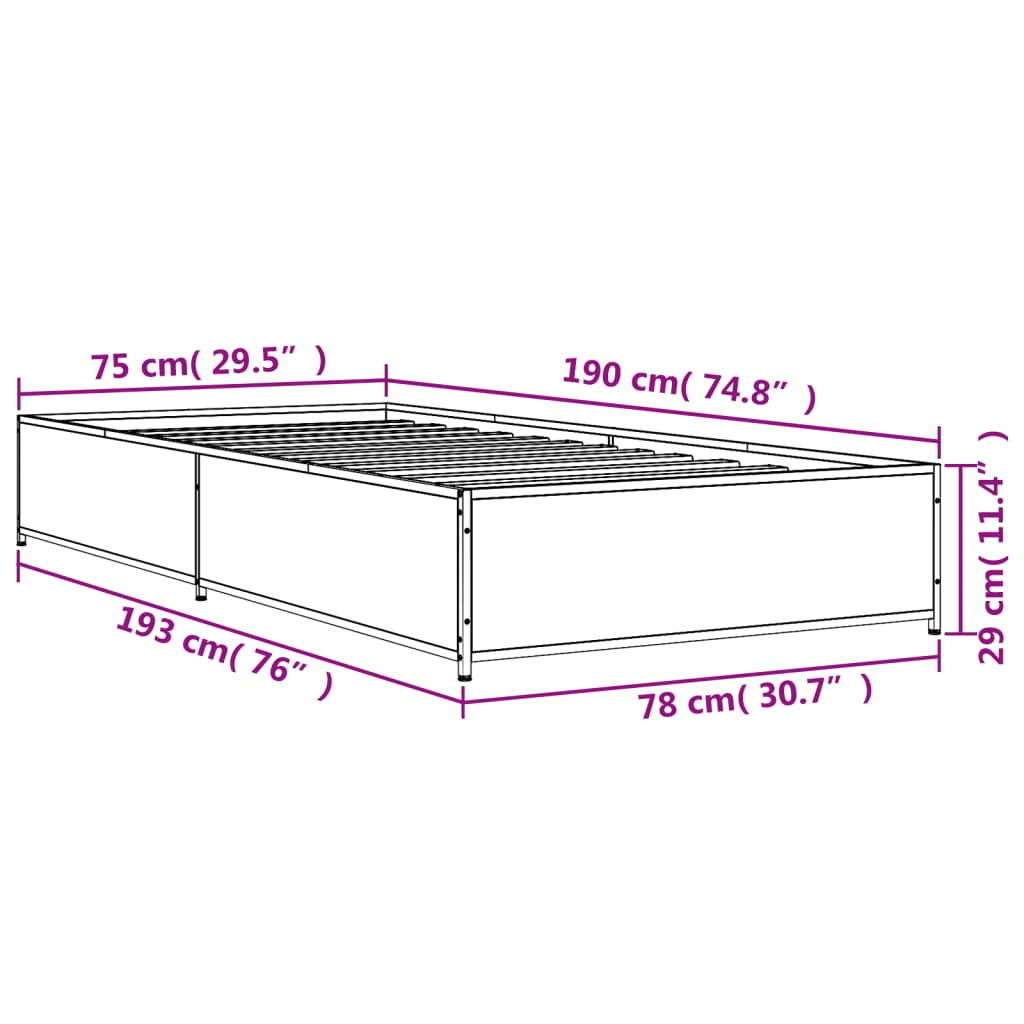 vidaXL Bed Frame without Mattress Sonoma Oak 75x190 cm Small Single