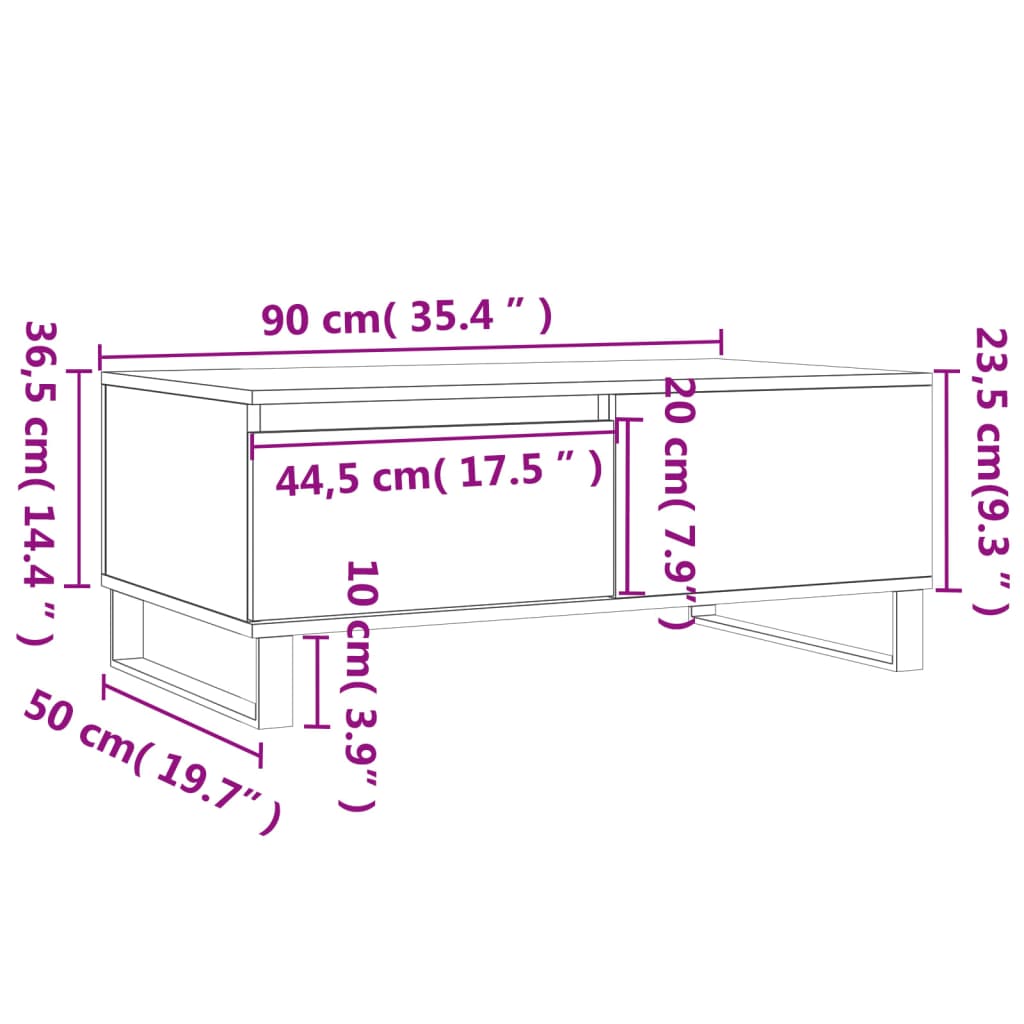 vidaXL Coffee Table Sonoma Oak 90x50x36.5 cm Engineered Wood